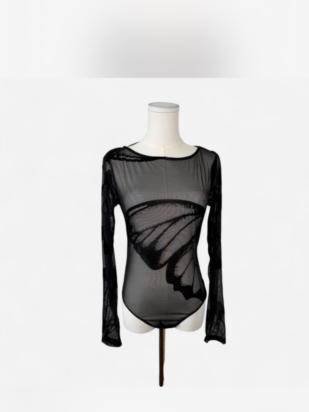 edge Black Sheer Butterfly Wing Long-Sleeve Bodysuit